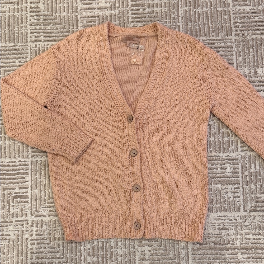 NEW Barefoot Dreams Boucle Knit Button Up Cardigan Sweater Pink